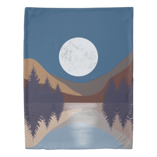 Rustic Abstract Landscape Forest Moon Reflection   Duvet Cover