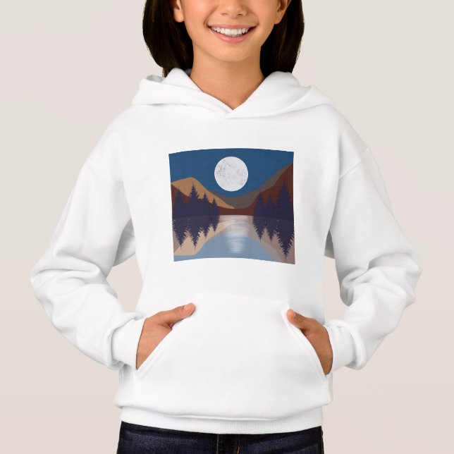 Rustic Abstract Landscape Forest Moon Reflection  Hoodie (Front)