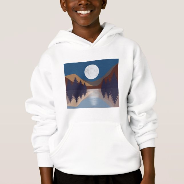 Rustic Abstract Landscape Forest Moon Reflection  Hoodie (Front)