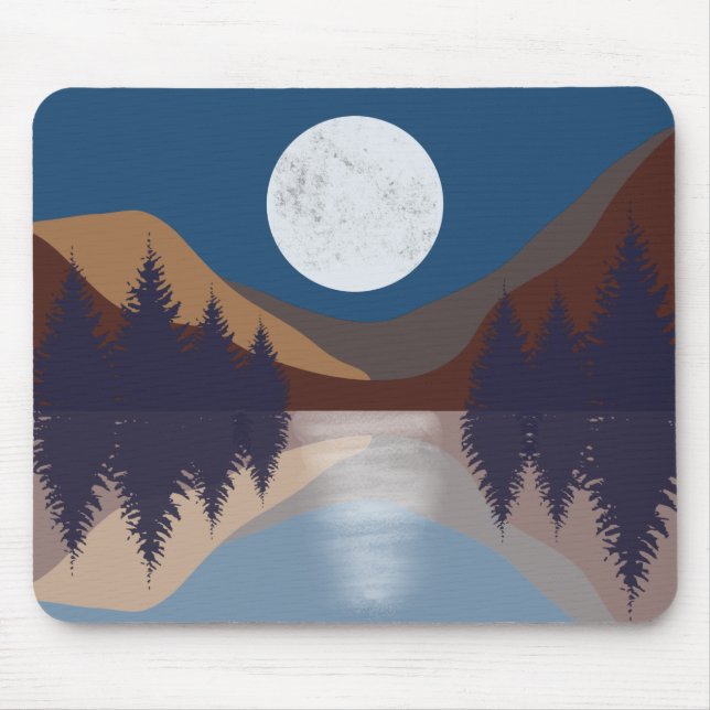 Rustic Abstract Landscape Forest Moon Reflection Mouse Pad (Front)