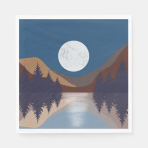 Rustic Abstract Landscape Forest Moon Reflection Napkins