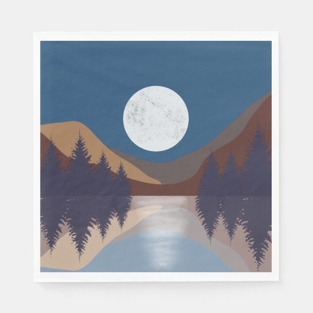 Rustic Abstract Landscape Forest Moon Reflection  Napkins (Front)