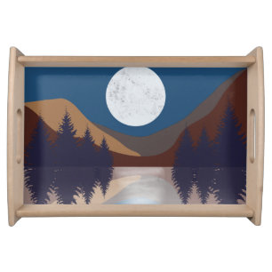 Rustic Abstract Landscape Forest Moon Reflection Serving Tray