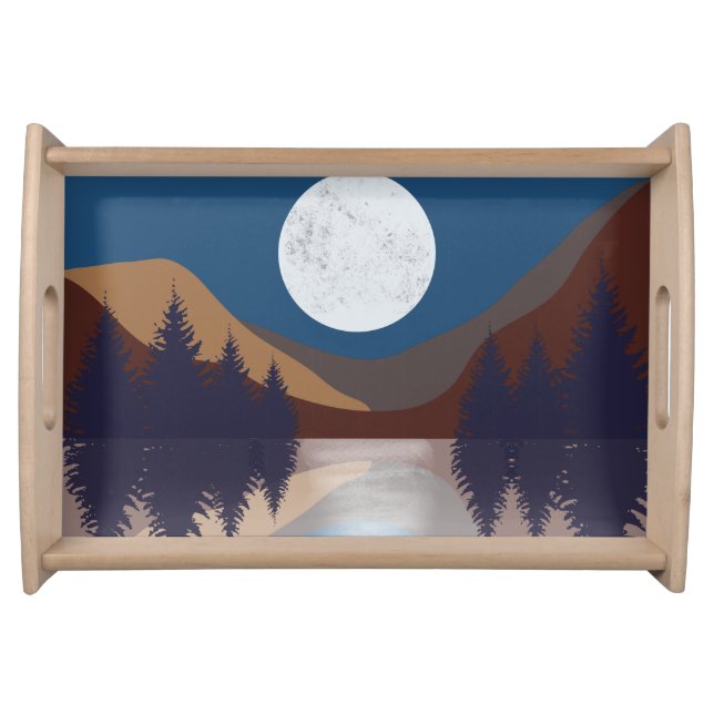 Rustic Abstract Landscape Forest Moon Reflection Serving Tray (Front)