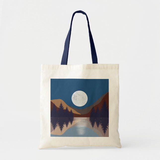 Rustic Abstract Landscape Forest Moon Reflection Tote Bag (Front)