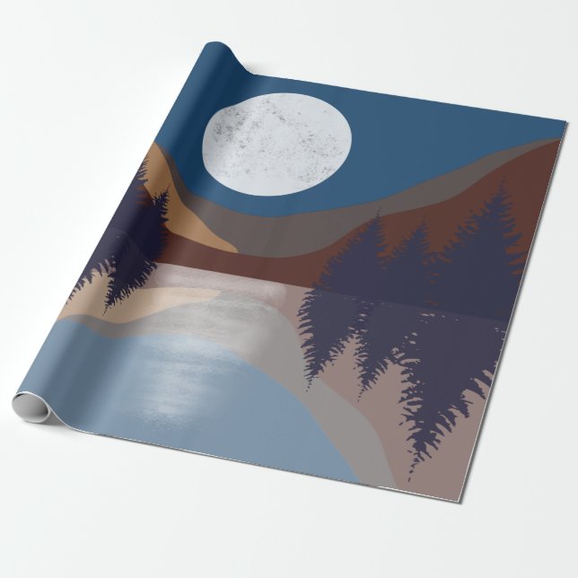 Rustic Abstract Landscape Forest Moon Reflection  Wrapping Paper (Unrolled)