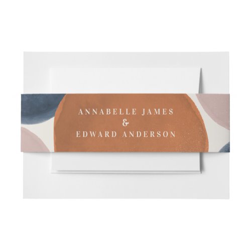 Rustic abstract modern terracotta navy wedding invitation belly band