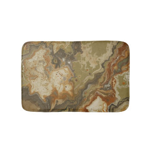 Rustic Abstract Olive Green Amber Mustard Print Bath Mat