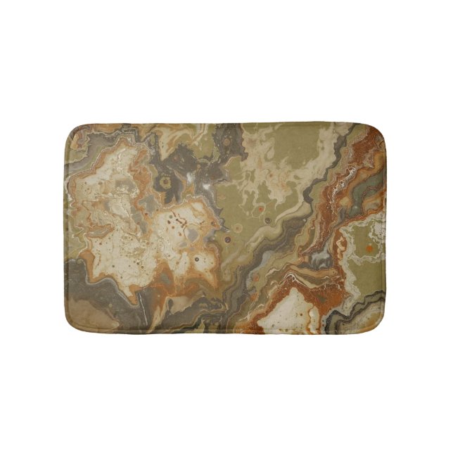 Rustic Abstract Olive Green Amber Mustard Print Bath Mat (Front)