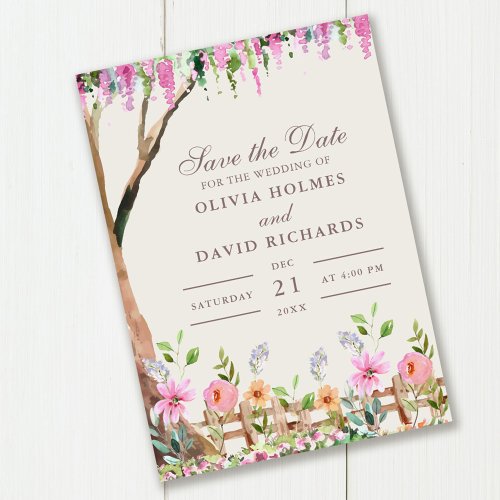 Rustic Acacia with Wildflowers Save the Date Card