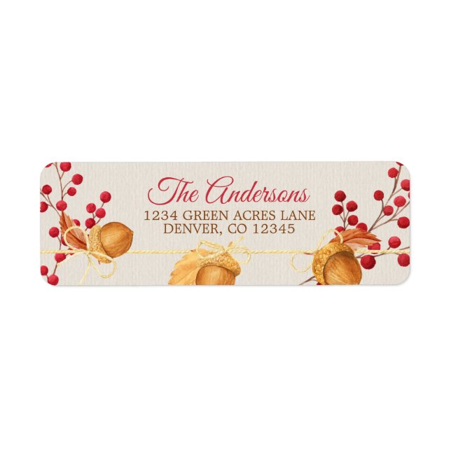 Rustic Acorn Berry Garland Christmas Holiday Label (Front)