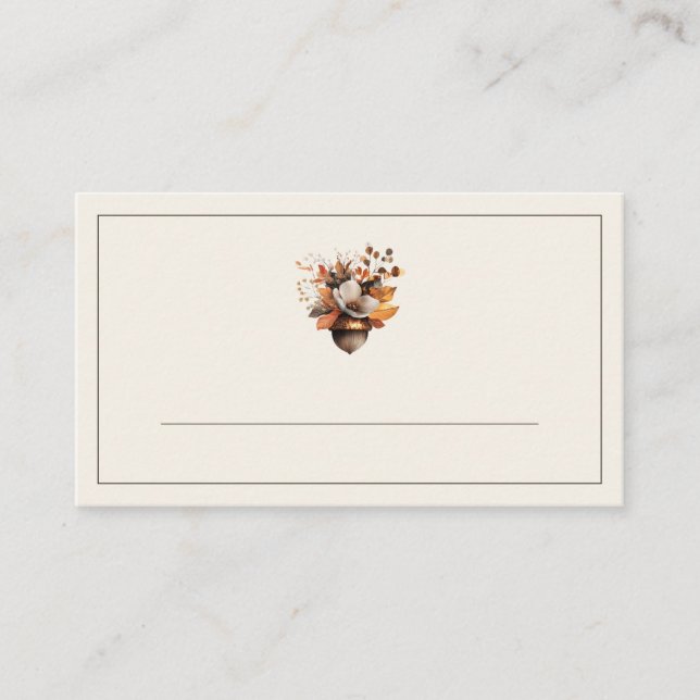 Rustic Acorn Floral Ivory Fall Place Cards (Front)