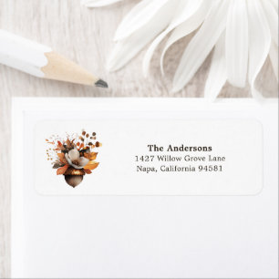 Rustic Acorn Floral White Return Address Label