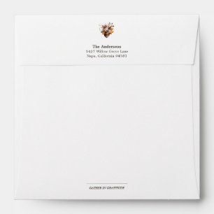 Rustic Acorn Floral White Square Return Address Envelope