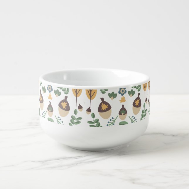 Rustic Acorn Folk Fall Pattern Soup Mug (Front)