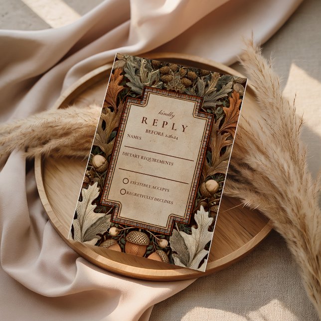 Rustic Acorn Woodland Wedding RSVP Card (Creator Uploaded)
