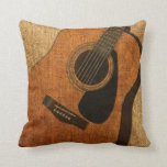 Rustic Acoustic Guitar Throw Pillow<br><div class="desc">Classic Rustic Acoustic Guitar close-up on burlap look,  in warm tones.</div>