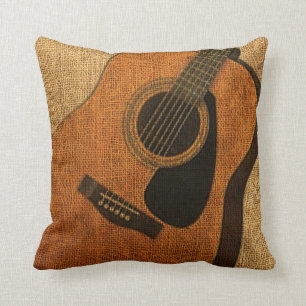 Rustic Acoustic Guitar Throw Pillow