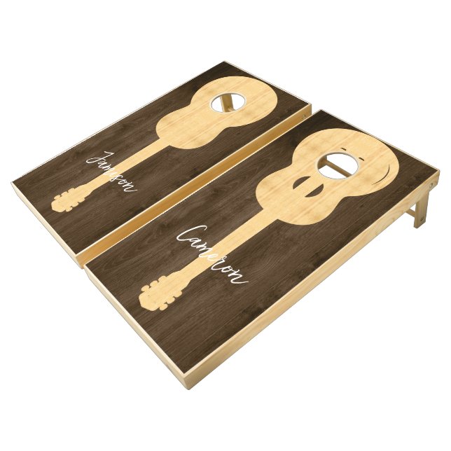 Rustic Acoustic Guitar Top Bottom Music play Fun C Cornhole Set (Angled)