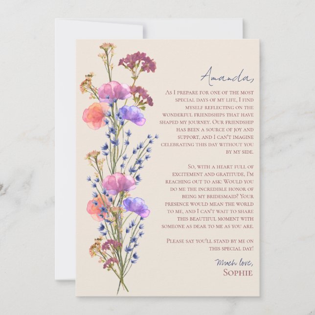 Rustic Acrylic Floral Will You Be My Bridesmaid Holiday Card (Front)