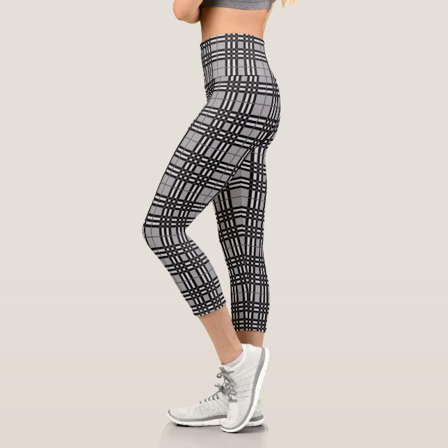 Rustic Active Wear Grey & Black Plaid  Capri Leggings (Left)