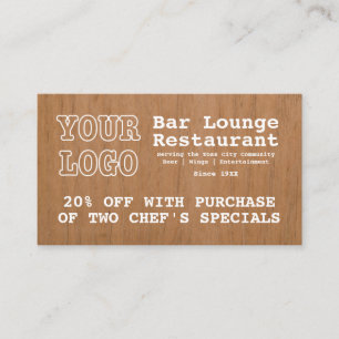 Rustic Add Logo Bar Longe Restaurant 20% Off Discount Card