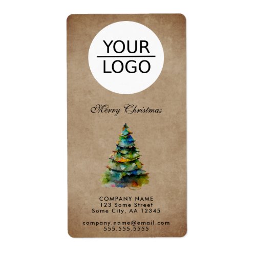 Rustic Add Logo Christmas Tree Company Address Label