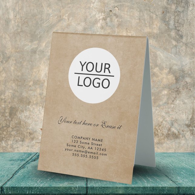 Rustic Add Logo Custom Text Company Promotion  Table Tent (Creator Uploaded)