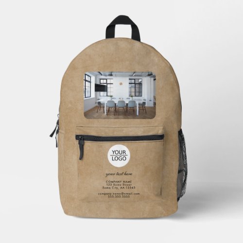 Rustic Add Logo Custom Text Red Company Photo  Printed Backpack