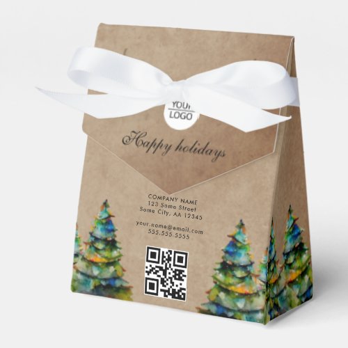 Rustic Add Logo QR Code Text Christmas Tree  Favor Boxes