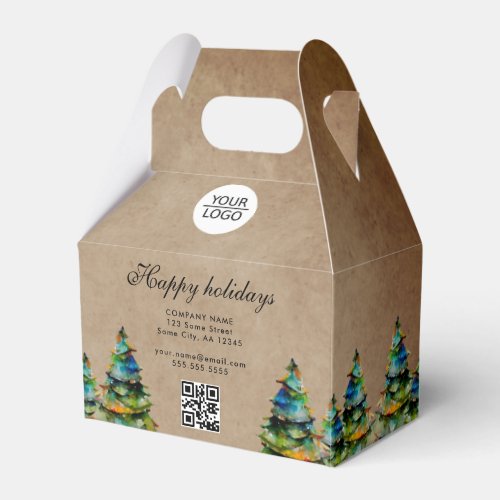 Rustic Add Logo QR Code Text Christmas Tree  Favor Boxes