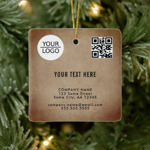 Rustic Add Logo QR code Text Promotion Giveaway Ceramic Ornament