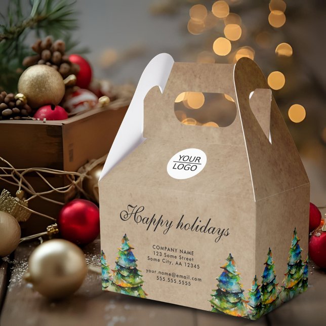 Rustic Add Logo Text Christmas Tree Company Favor Boxes (Creator Uploaded)