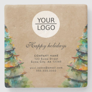 Rustic Add Logo Text Christmas Tree Promotion Stone Coaster