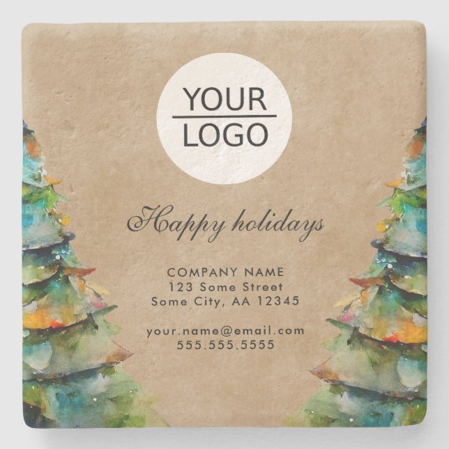 Rustic Add Logo Text Christmas Tree Promotion Stone Coaster (Front)