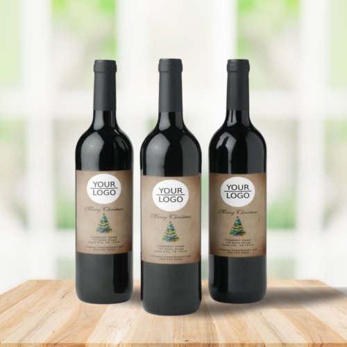 Rustic Add your Logo Christmas Tree Promotion Wine Label