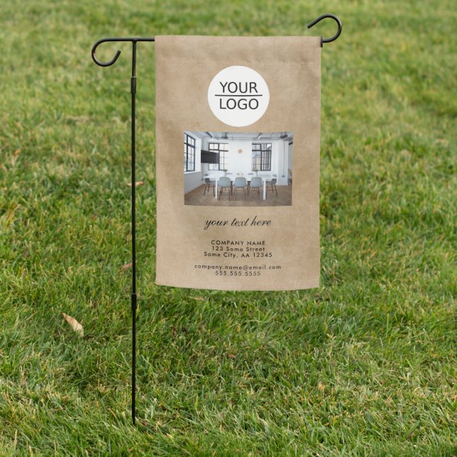 Rustic Add your Logo Custom Text Company Photo  Garden Flag (In SItu)