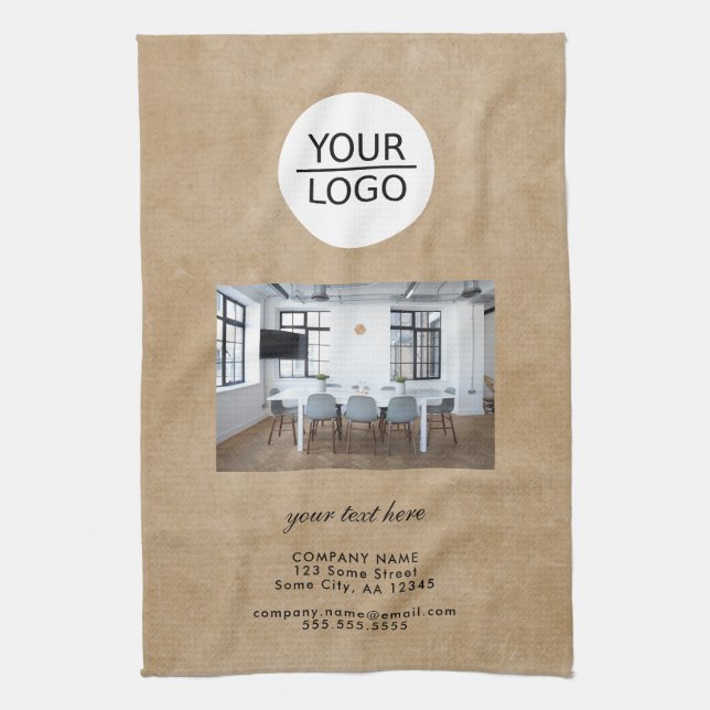 Rustic Add your Logo Custom Text Company Photo Kitchen Towel (Vertical)
