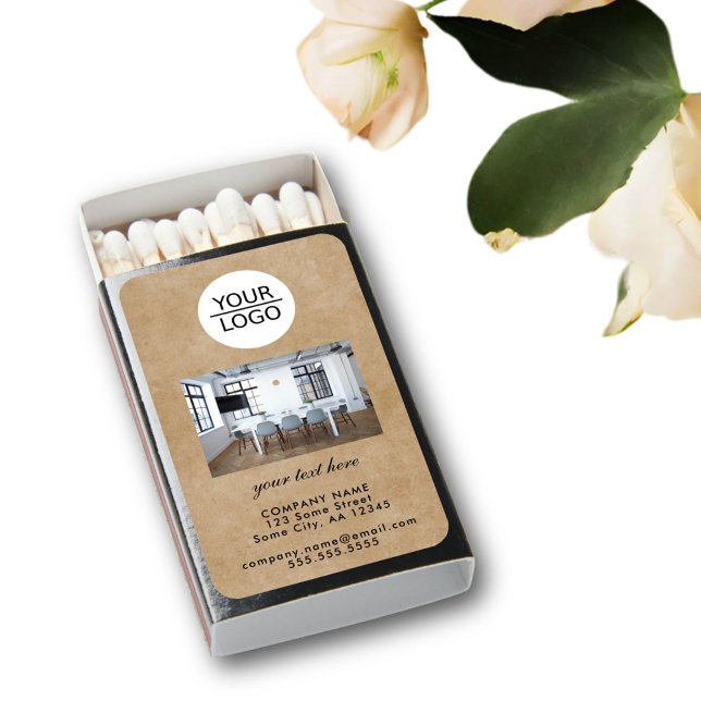 Rustic Add your Logo Custom Text Company Photo Matchboxes (Creator Uploaded)