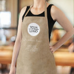 Rustic Add your Logo Custom Text Company Promotion Apron<br><div class="desc">Rustic Add your Logo with Custom Text Company Promotional Apron. White text on rustic beige background. Insert your logo into the template and customize the text,  company name,  address and contact information. Business promotion or giveaway for your clients and business partners.</div>