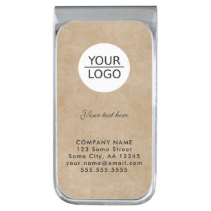 Rustic Add your Logo Custom Text Company Promotion Silver Finish Money Clip