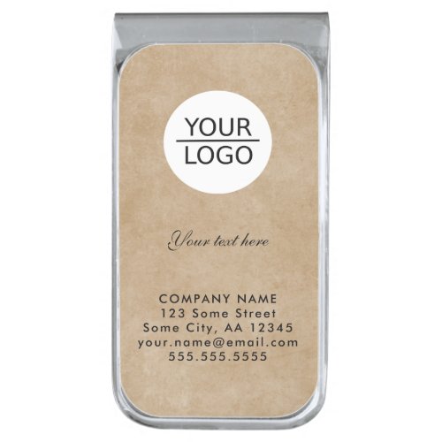 Rustic Add your Logo Custom Text Company Promotion Silver Finish Money Clip