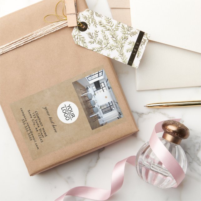 Rustic Add your Logo Custom Text Photo Promotion  Rectangular Sticker (Gifting)