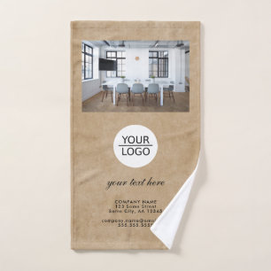 Rustic Add your Logo Custom Text Promotion Photo Hand Towel