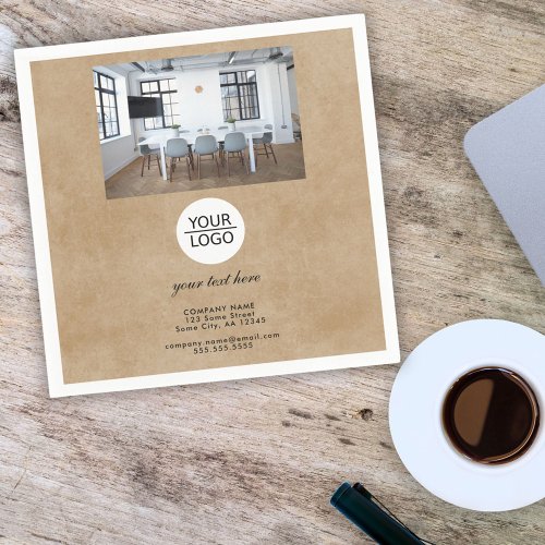 Rustic Add your Logo Custom Text Promotion Photo Napkins