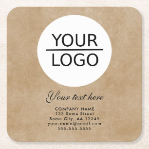 Rustic Add your Logo Custom Text Promotion Square Paper Coaster