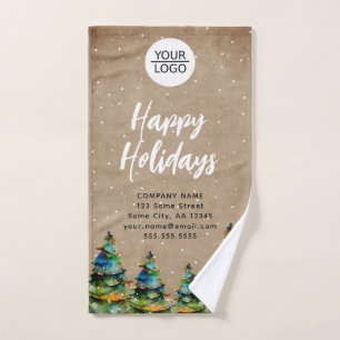 Rustic Add your Logo Happy Holidays Company Hand Towel