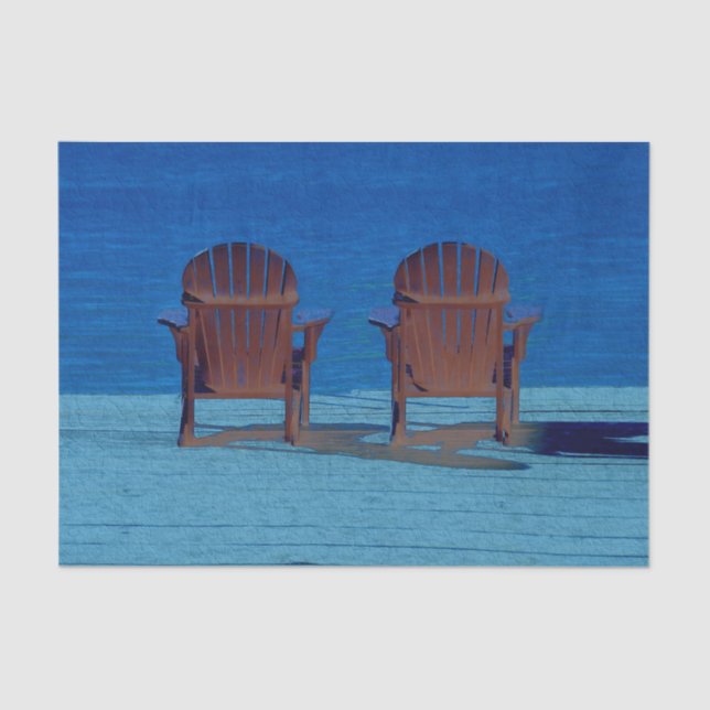 Rustic Adirondack Brown Beach Chairs Blue Ocean Tissue Paper (Front)