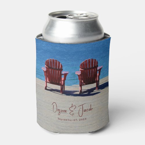 Rustic Adirondack Brown Beach Chairs Blue Water Can Cooler
