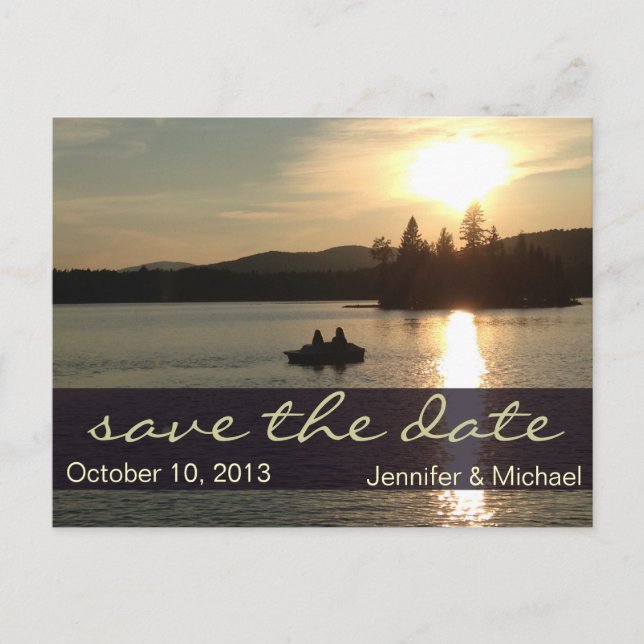 Rustic Adirondack Mountain Lake Save the Date Announcement Postcard (Front)